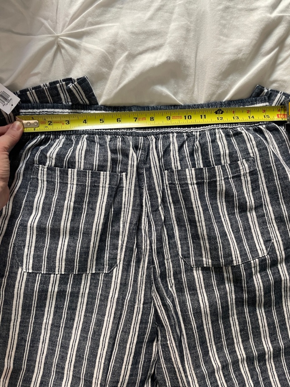 NWT Old Navy Navy and White Vertical-Stripe Wide Leg Linen-Blend Pull On Pants - Picture 9 of 9